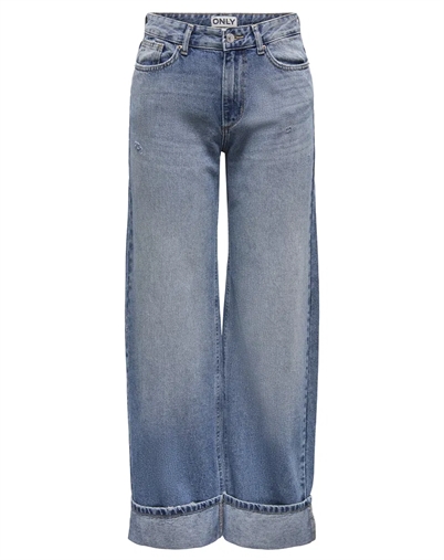 Only - Ella Wide Fold Up Denim Jeans - Medium Blue Denim 
